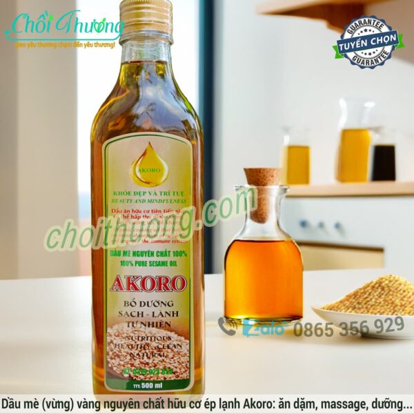 Dầu mè vàng nguyên chất ép lạnh hữu cơ Akoro