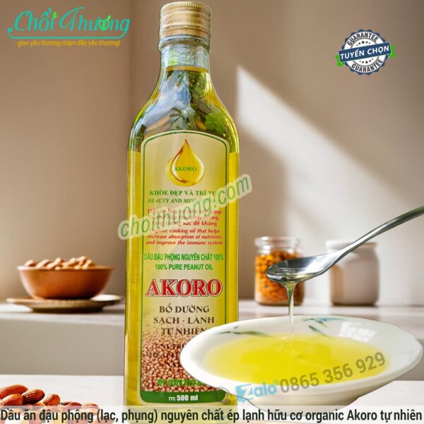 Dầu đậu phộng nguyên chất ép lạnh Akoro hữu cơ tự nhiên